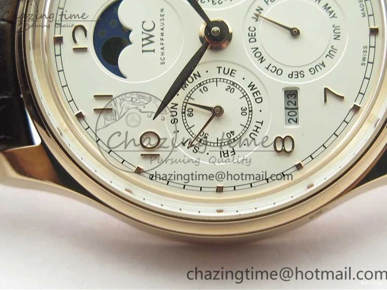 MIROTIME 0409 Compact Portugieser Perpetual Calendar IW503302 RG V9F 1:1 Best Edition White Dial on Brown Leather Strap A 7113